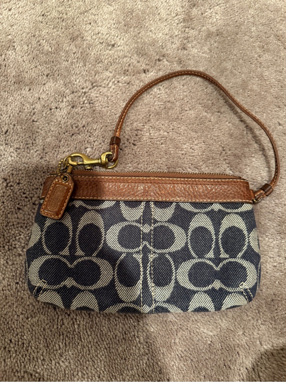 Vintage Coach Denim Logo Wristlet with Brown Leather Trim - Picture 3 of 3